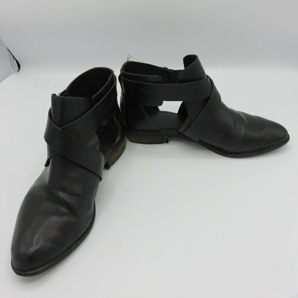 Tibi New York 37 FR 7 US Gail Cutout Black Leather Ankle Booties Boots Strappy - Picture 7 of 10